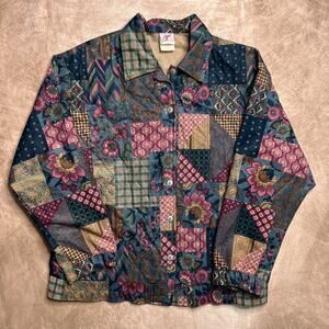 Vintage 80s GW Division of Graff  Patchwork Floral Quilted Jacket Multicolor